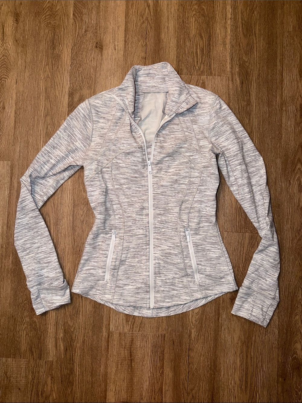Lululemon Define Jacket Luon Heathered Space Dye Grey White Size 6 Thumbholes